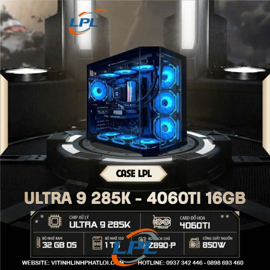 PC Gaming (Ultra 9-285K/RTX 4060TI/32GB D5/ Main Z890-P/1TB SSD/ Nguồn 850W/ Free DOS)