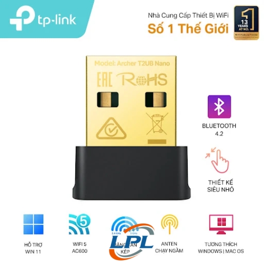 Bộ chuyển đổi USB WiFi Nano Bluetooth 4.2 AC600 TP-Link Archer T2UB Nano