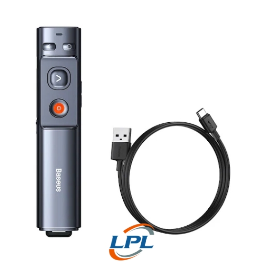 Bút trình chiếu Baseus Orange Dot Wireless Presenter (Laser xanh lục) Grey (WKCD010013) (Pin sạc)