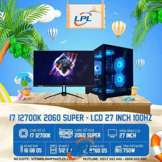 𝐂𝐚𝐬𝐞 𝐀𝐳𝐆𝐚𝐦𝐞𝐫 𝐢𝟕 𝟏𝟐𝟕𝟎𝟎K \RAM 16G D5\SSD 512G\B760\VGA 2060 SUPER & LCD 27 inch 100HZ phẳng !